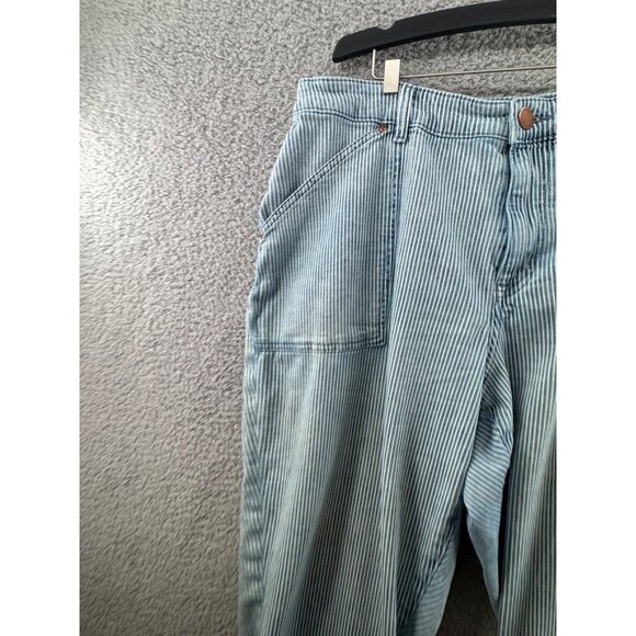 Lane Bryant Mid Rise Boyfriend Capri Striped Blue Denim Pants Size 14 - Picture 4 of 10